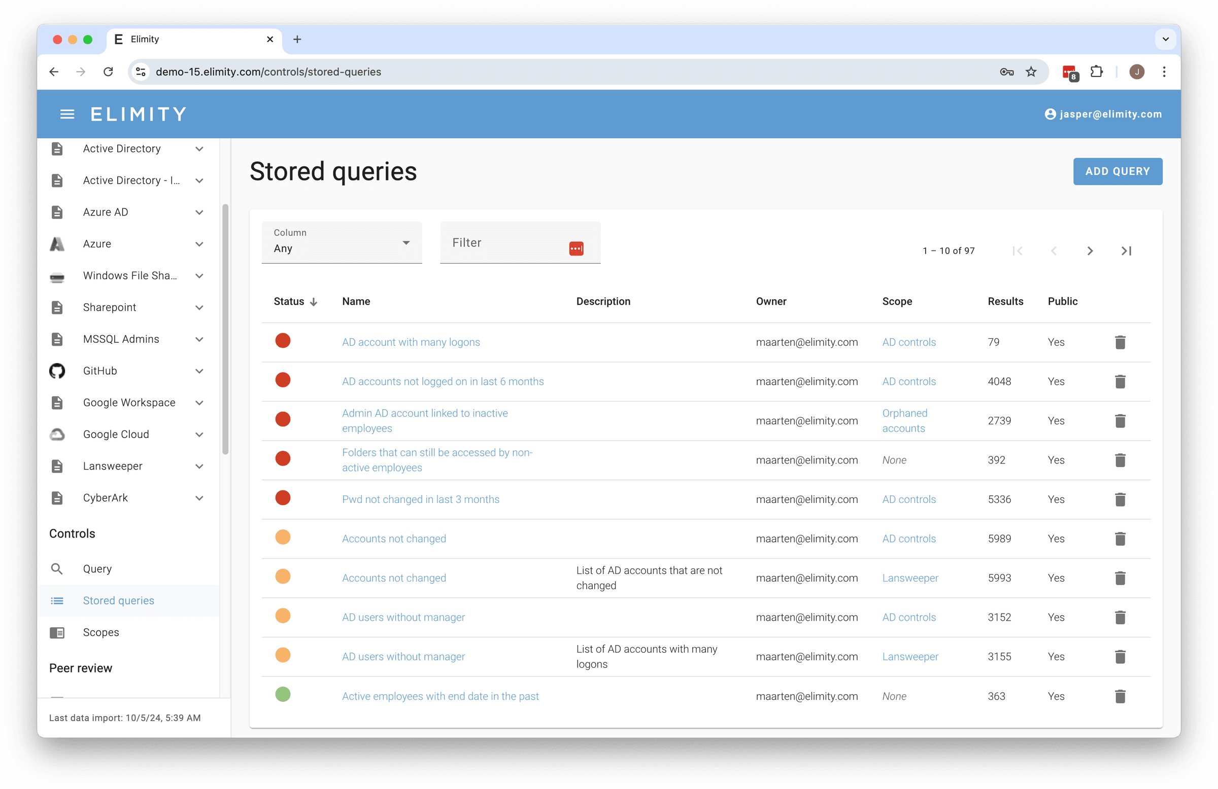 Elimity security controls dashboard